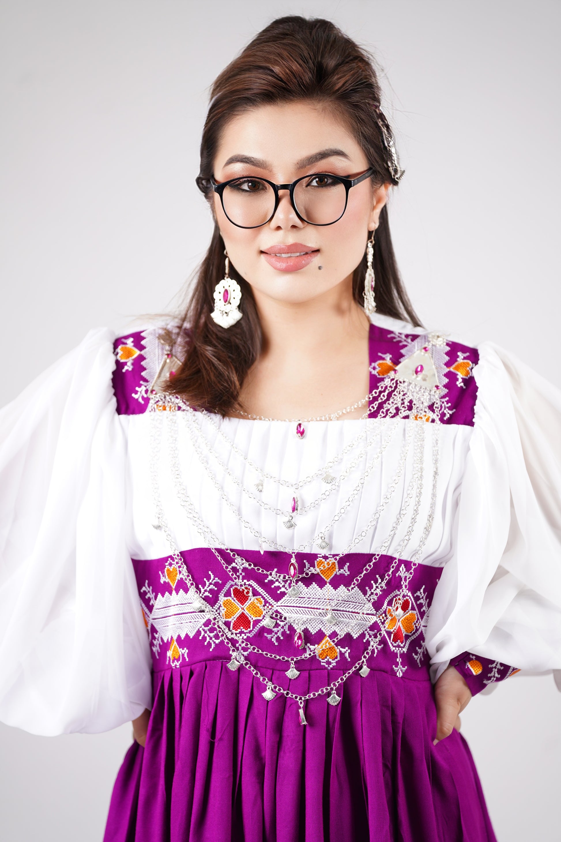 Elegant White and Purple with Embroidered long Skirt W17