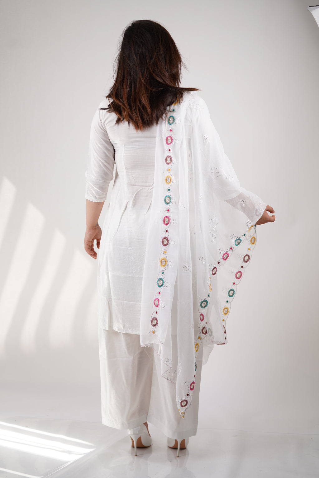 Panjapy Women's Embroidered Polyester Dress - Elegant Floral Design-W23