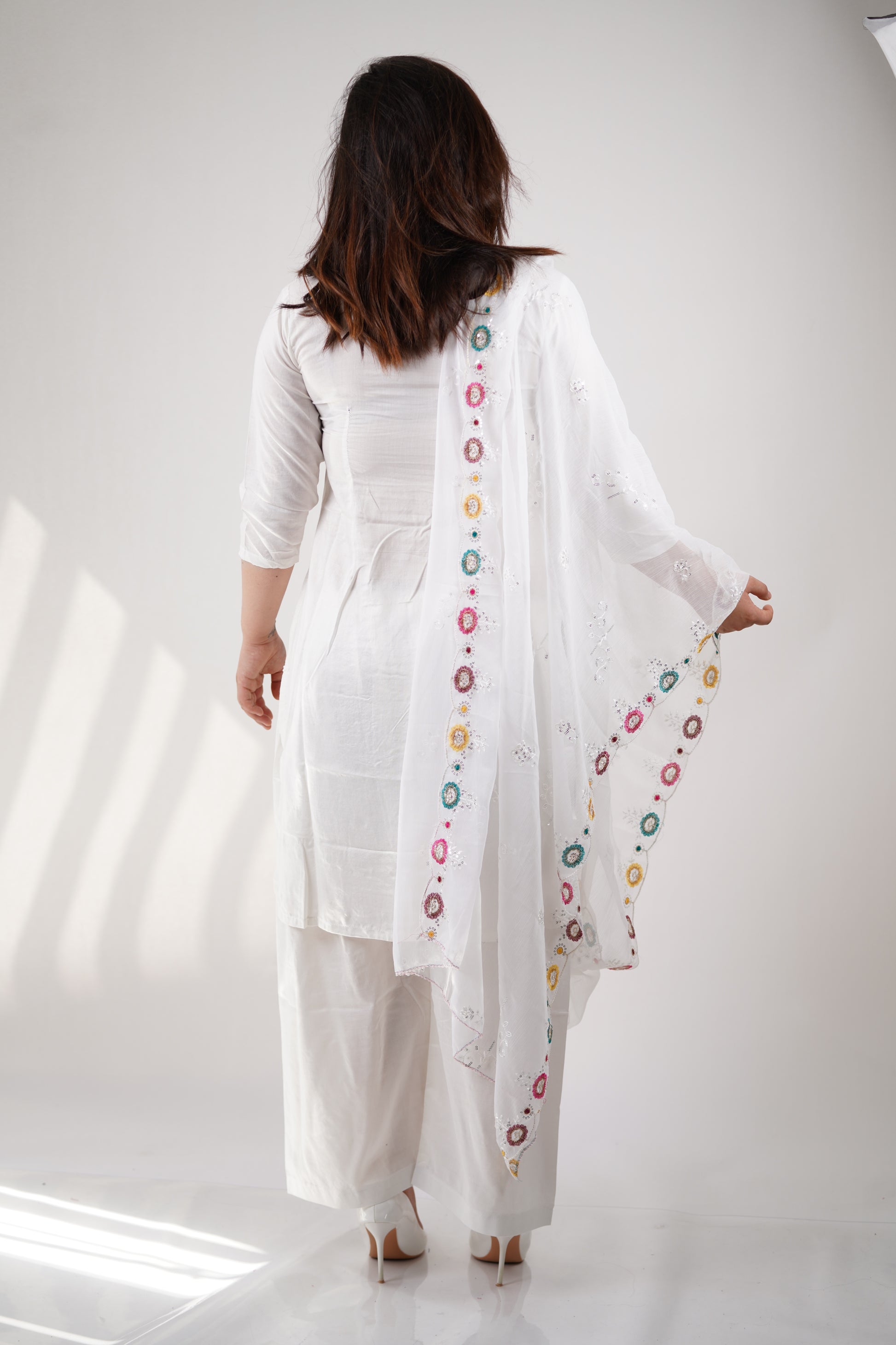 Panjapy Women's Embroidered Polyester Dress - Elegant Floral Design-W23
