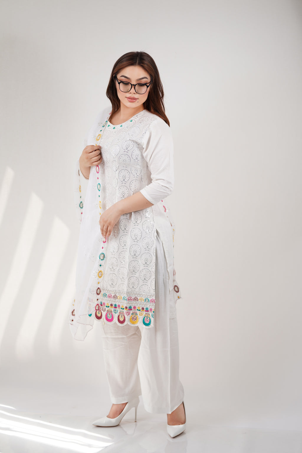 Panjapy Women's Embroidered Polyester Dress - Elegant Floral Design-W23