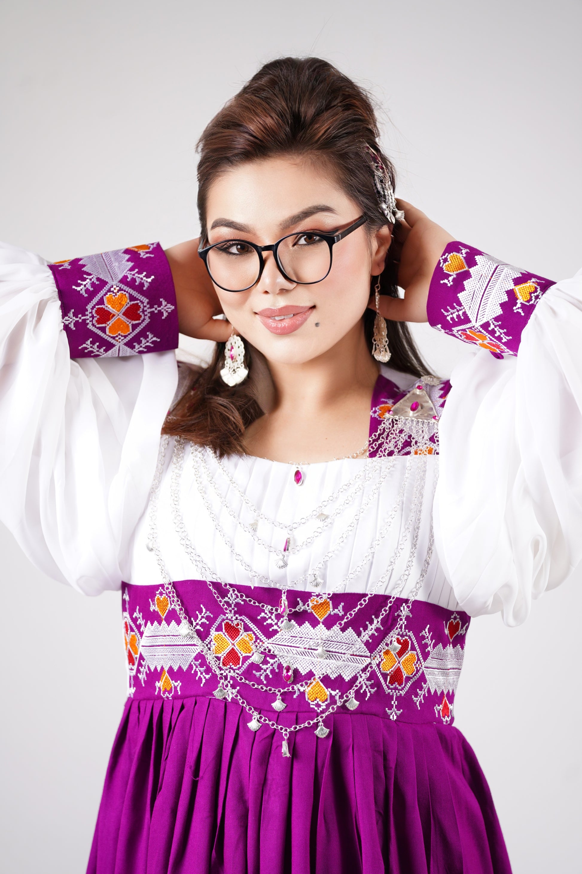 Elegant White and Purple with Embroidered long Skirt W17