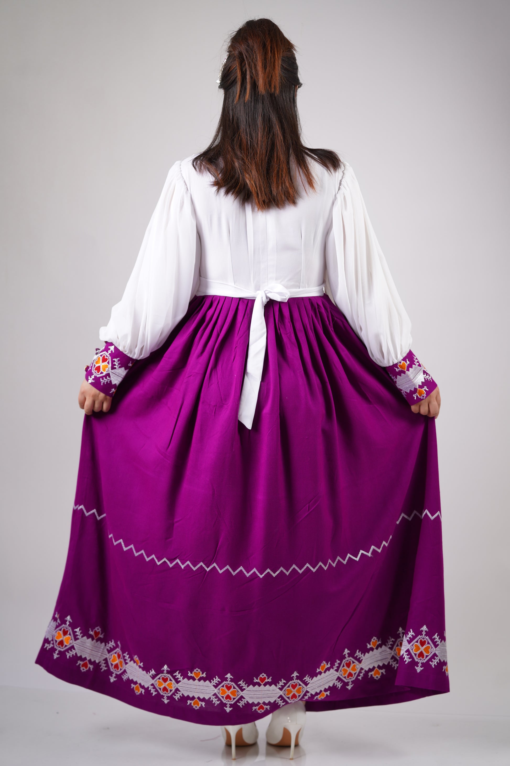 Elegant White and Purple with Embroidered long Skirt W17