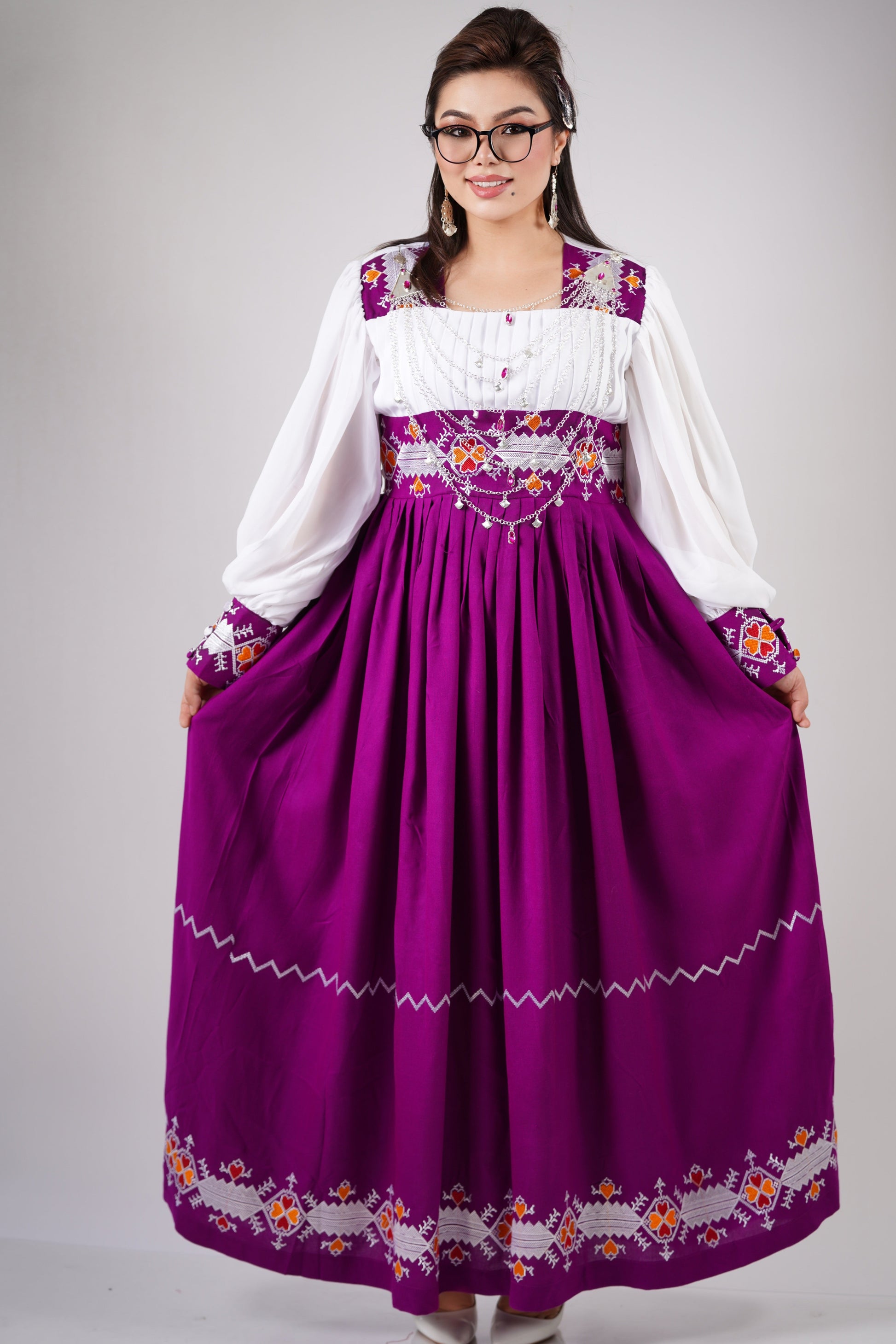 Elegant White and Purple with Embroidered long Skirt W17